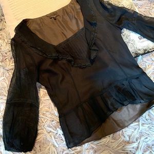 Tocca black chiffon top with beige lining and lace